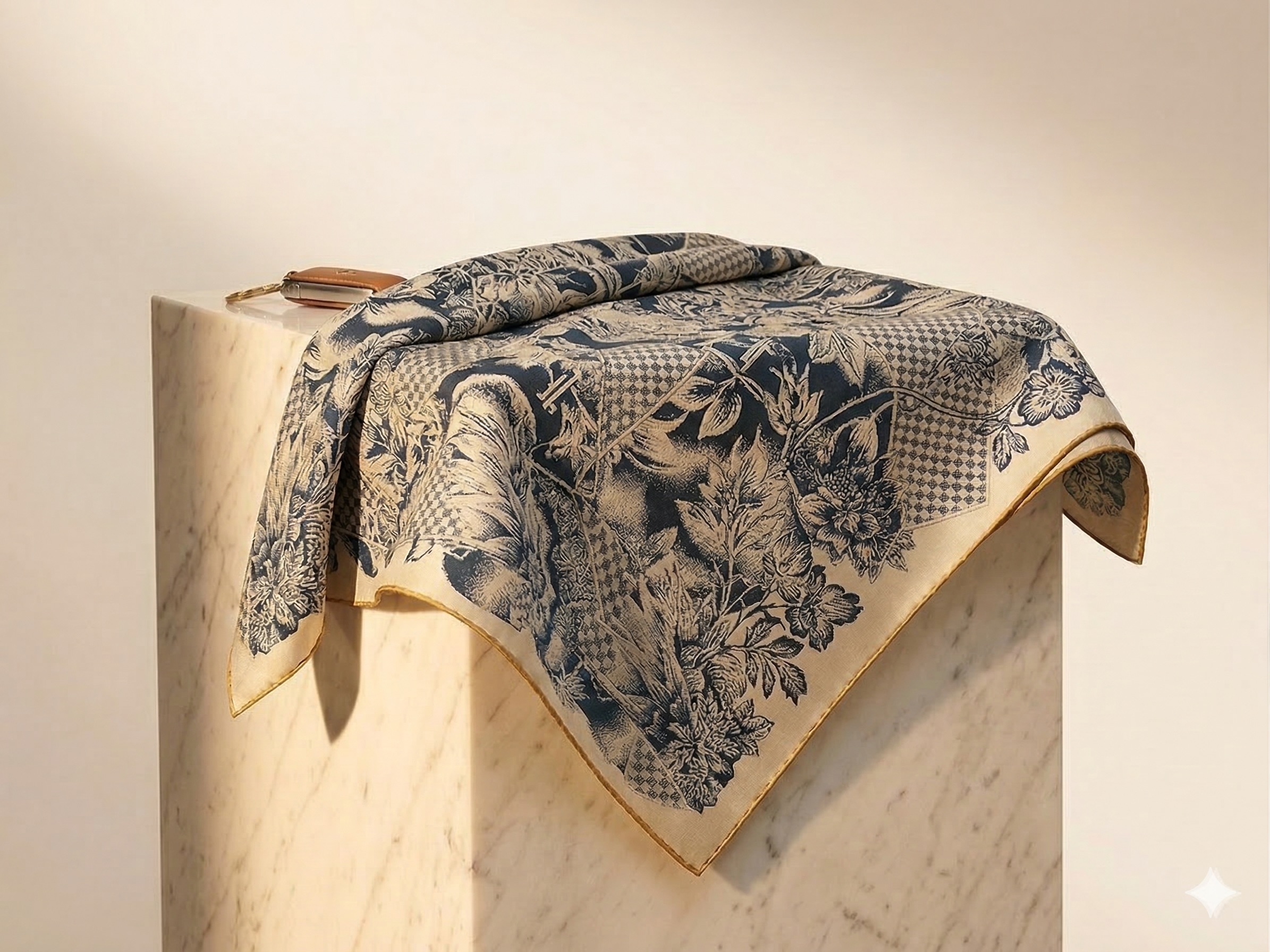 Kinsō Silk Scarf — Aizome Blue with botanical motif