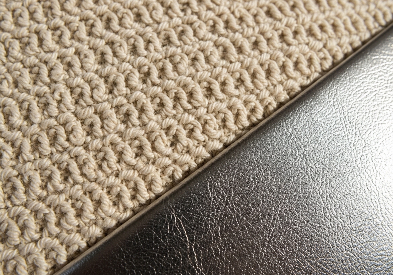 Bouclé textile macro — warm sand loops, the texture that defines Ma
