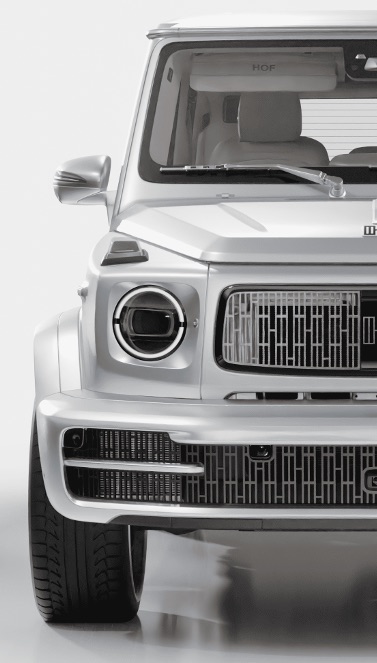 HOF Ma — front detail, grille with H-pattern, headlight, silver surface
