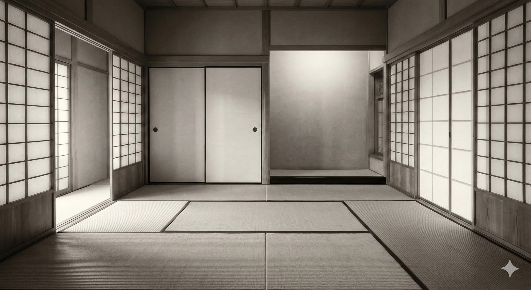 Empty tatami room — monochrome, the beauty of emptiness