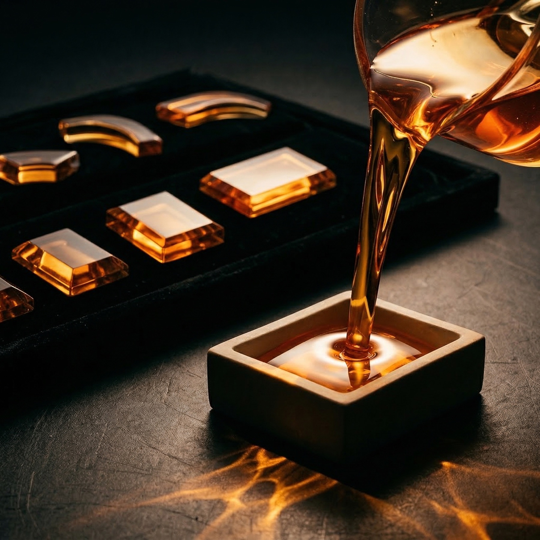 Molten crystal resin pour — the moment material becomes form