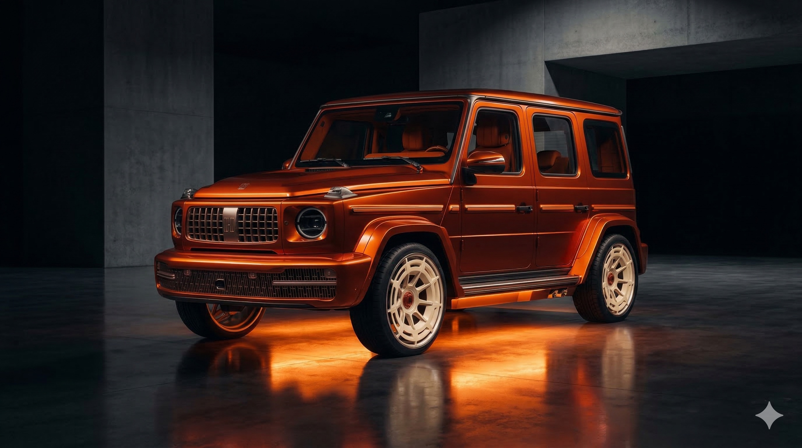 HOF Tokyo — orange Sport Silhouette, front 3/4 in dark studio with orange ground glow